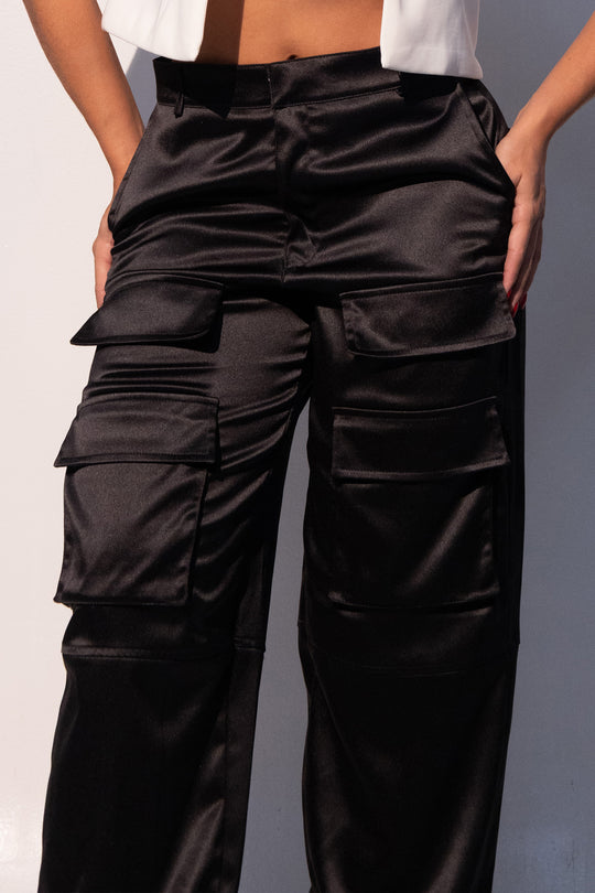 Pantalon cargo satin - BLACK2086