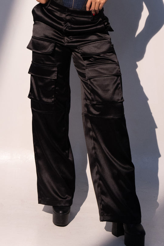 Pantalon cargo satin - BLACK2086